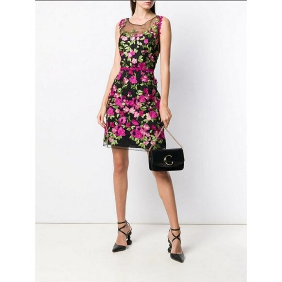 💕MARCHESA NOTTE💕 Sleeveless Embroidered Cocktail Dress ~ Black Floral Print 8 - Picture 3 of 16